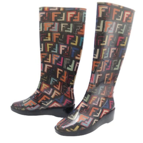 Fendi Shoes - Women's FENDI Multicolor Monogram Logo Rain Boots Size 35